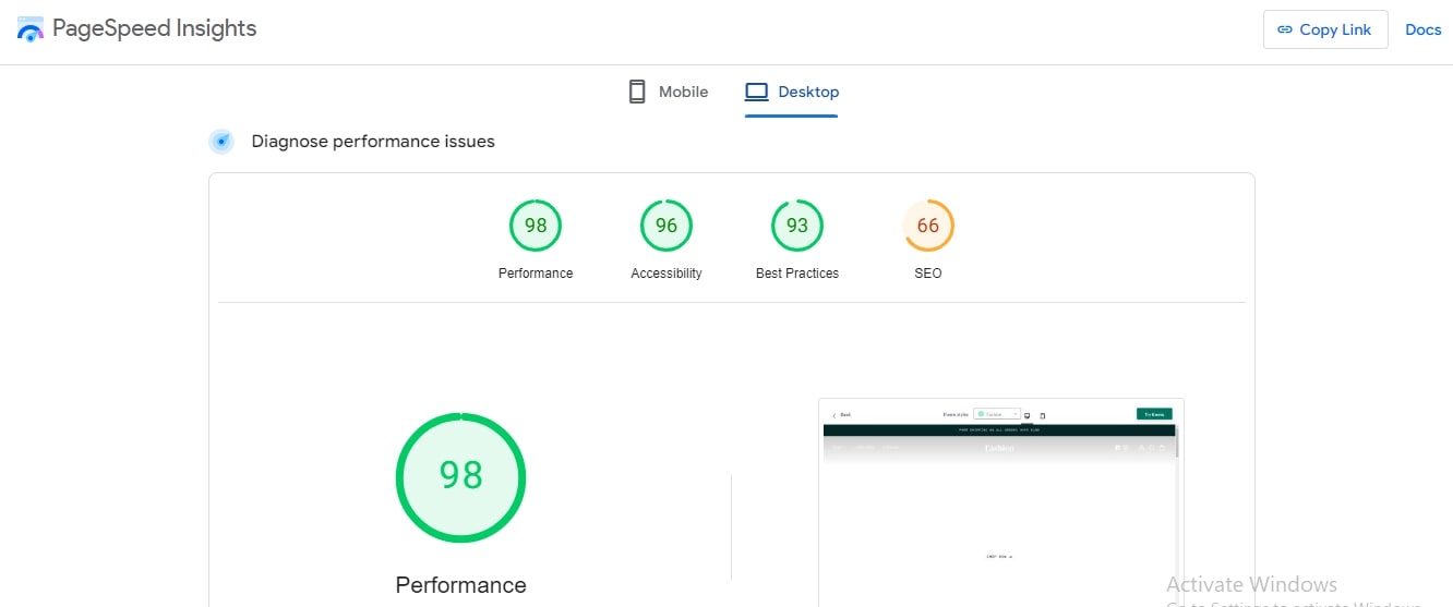 PageSpeed score label shopify theme