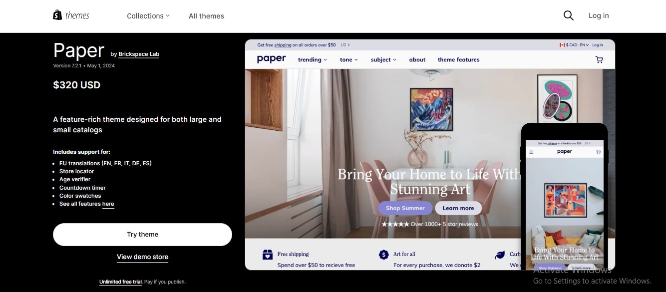Paper Shopify theme