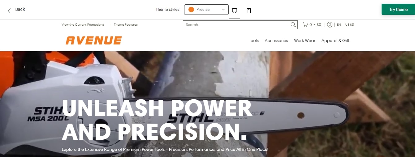 precise style Avenue Shopify Theme