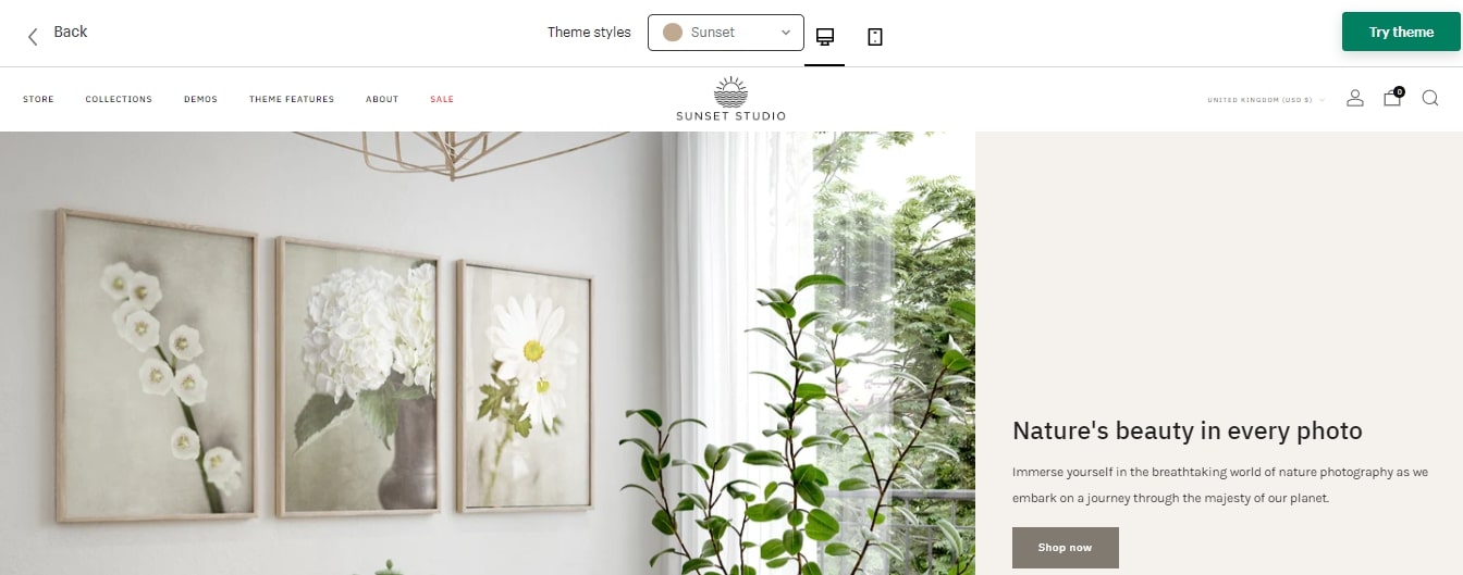 Sunset style Shopify Theme Venue