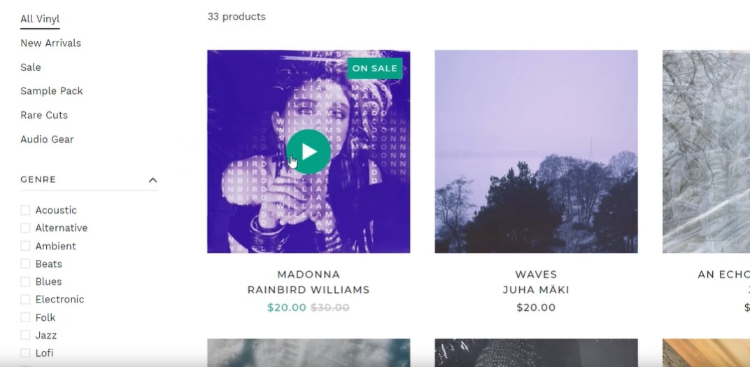 audio previews label shopify theme