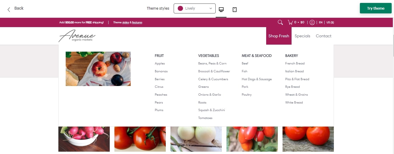 mega menu Avenue Shopify Theme