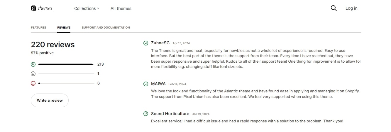 user review and version update Atlantic Theme Shopify