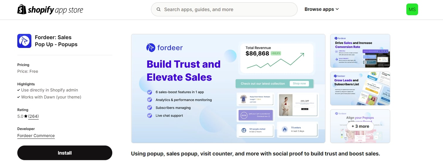 Fordeer sales pop-ups app