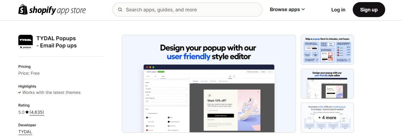 TYDAL email pop-ups app