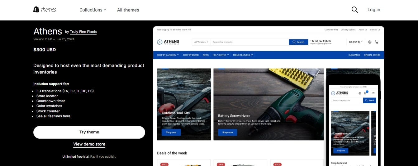athens shopify b2b themes