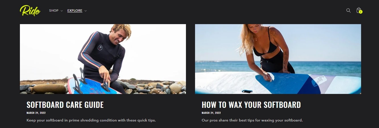 blog posts Ride Shopify Theme