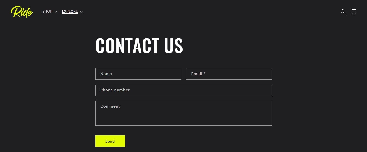 contact form Ride Shopify Theme