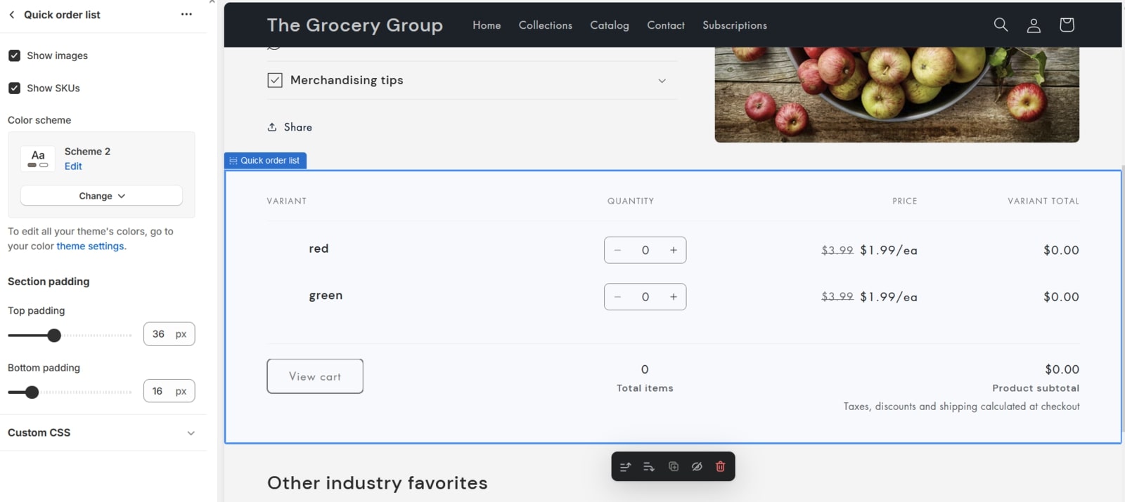 custom ordering and pricing Trade Shopify theme 1