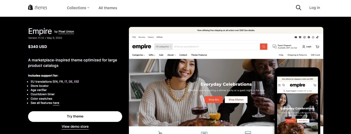 empire shopify b2b themes