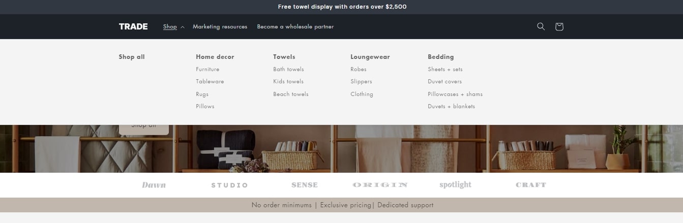 mega menu Trade Shopify theme