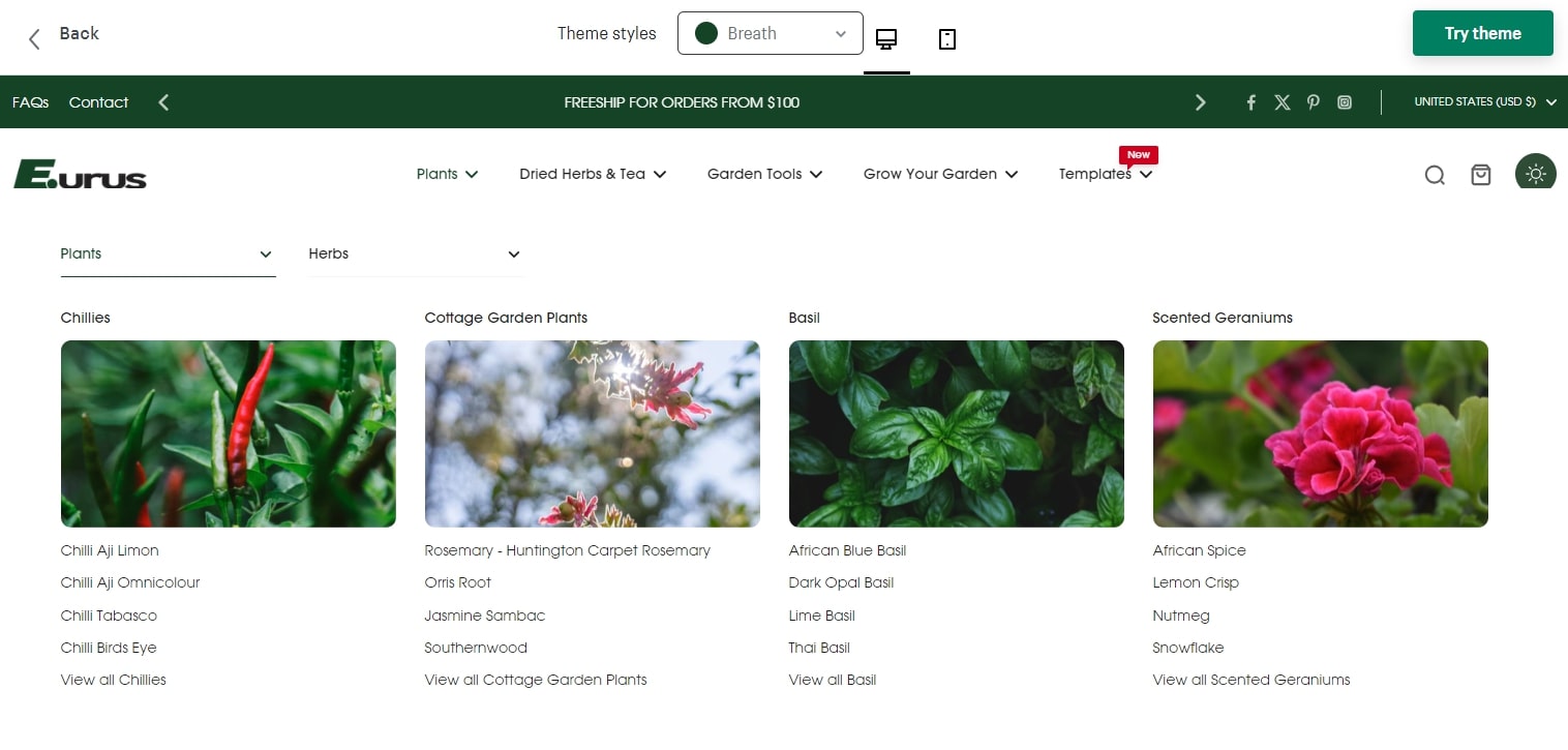 menu Shopify Product Taxonomy