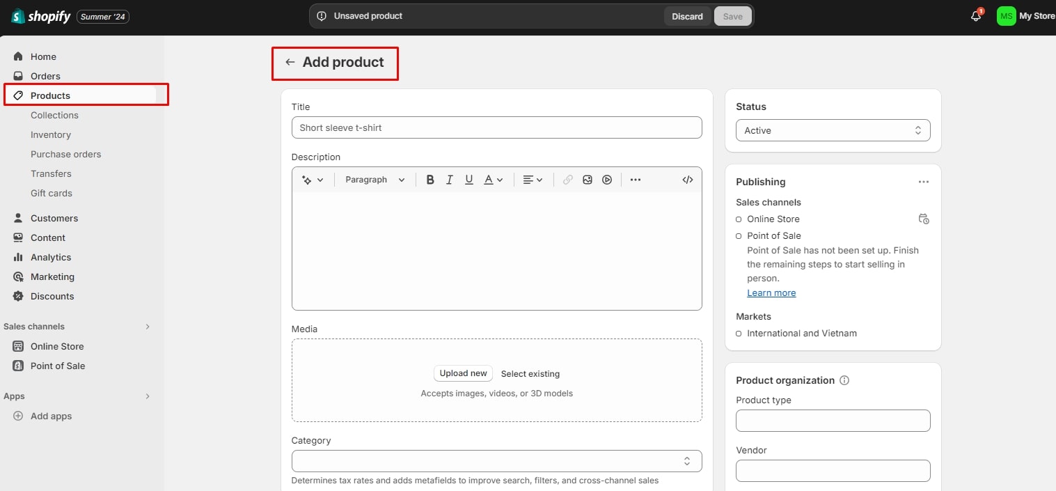 product section Shopify store demo