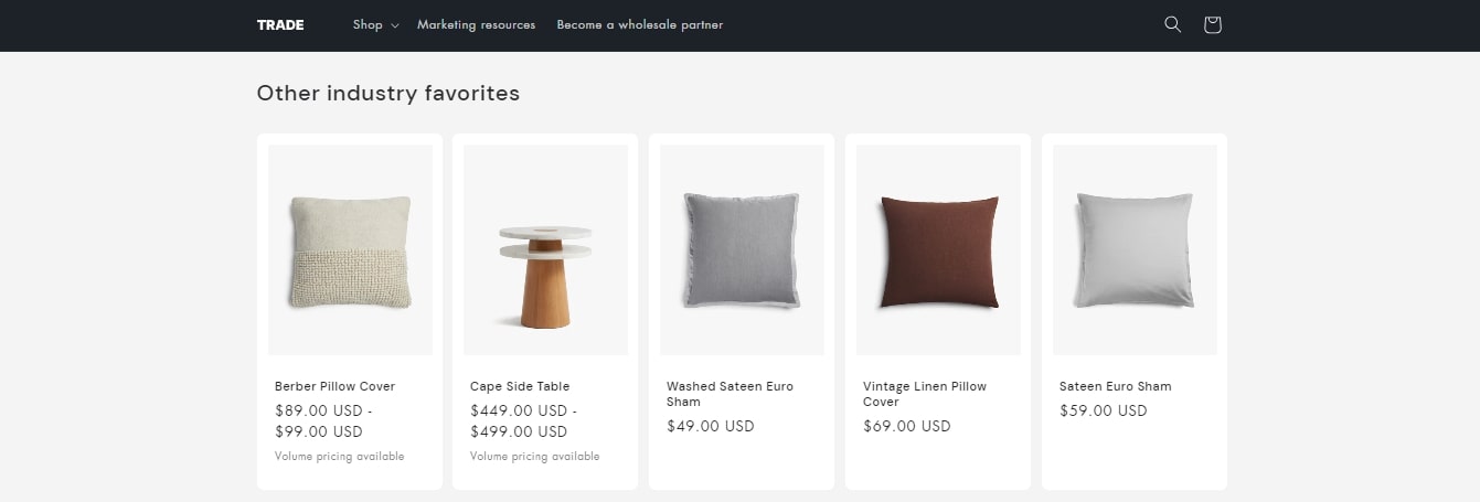 recommend products Trade Shopify theme