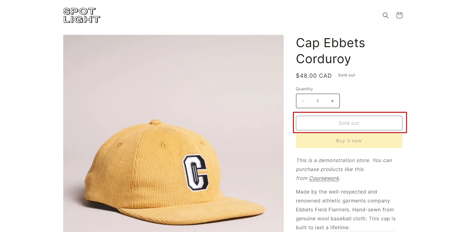 stock counter Spotlight Theme Shopify
