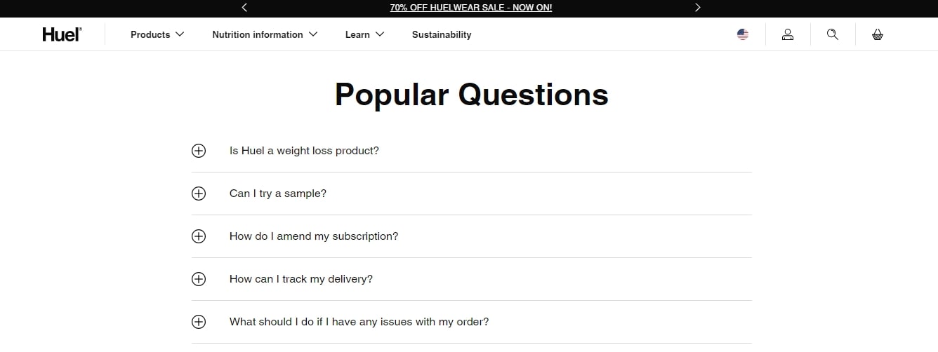 HUEL Shopify FAQ Template