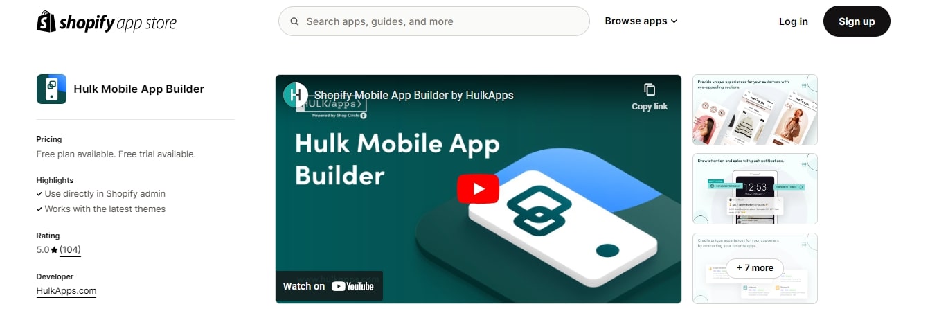 Hulk Shopify Mobile App Builder