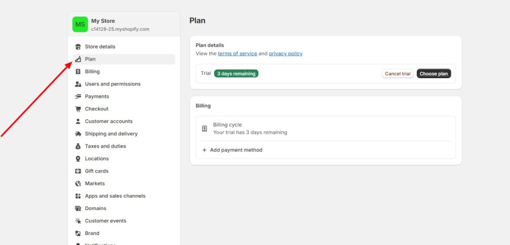 cancel shopify free trial