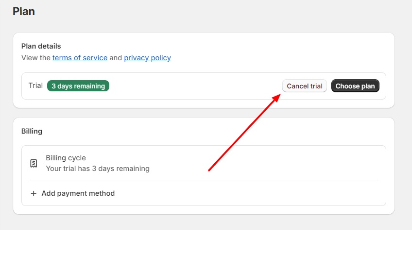 cancel shopify free trial