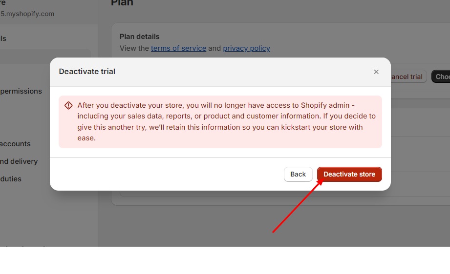 cancel shopify free trial