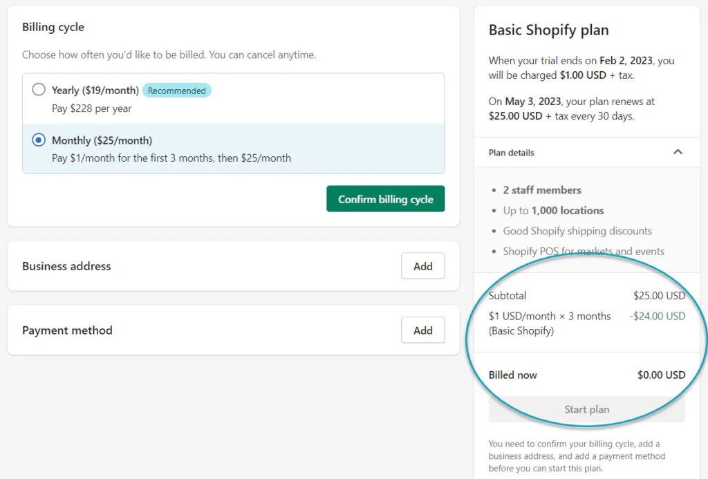 shopify free trial set up