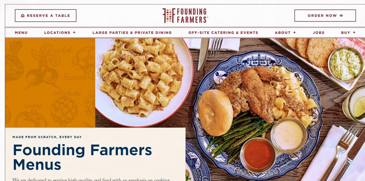 Founding Farmers Restaurant Website Designs