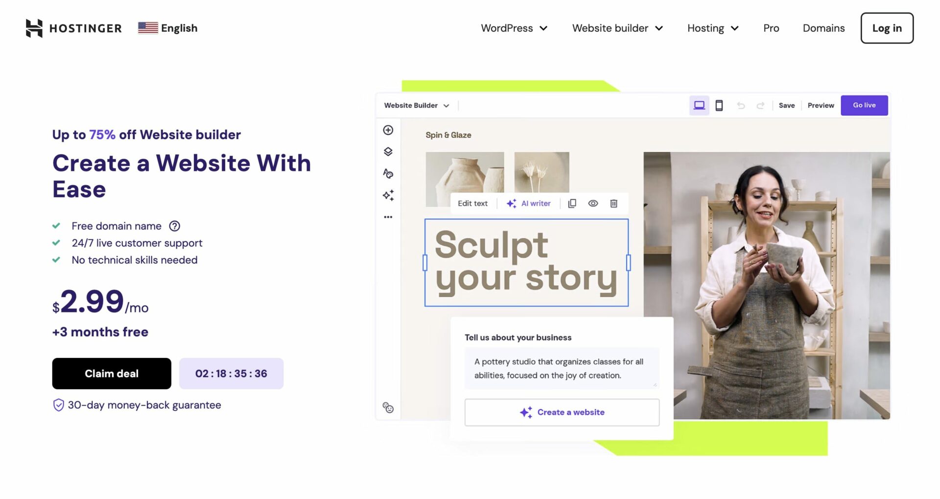 Hostinger - top website builders for small business