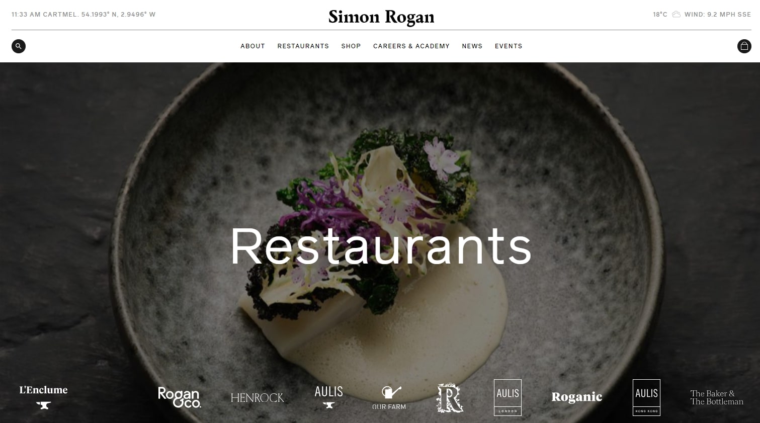 Simon Rogan Restaurant Website Designs