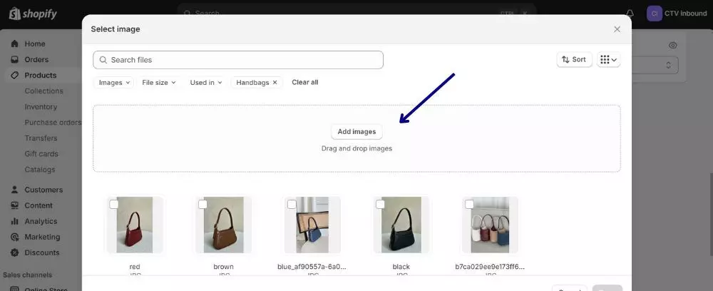 add images to product variants on shopify