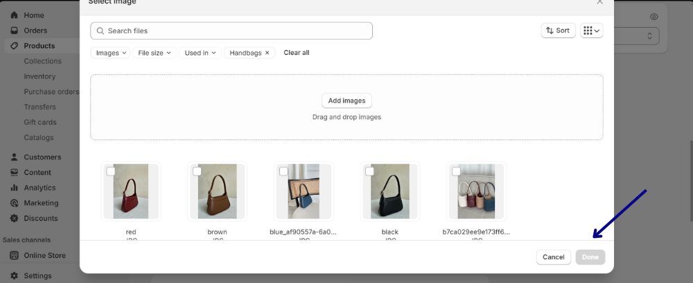 add images to product variants on shopify