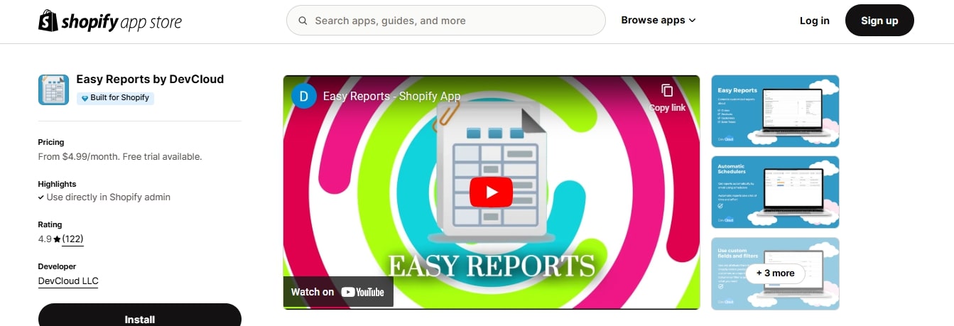 Easy Reports DevCloud best reports apps for Shopify