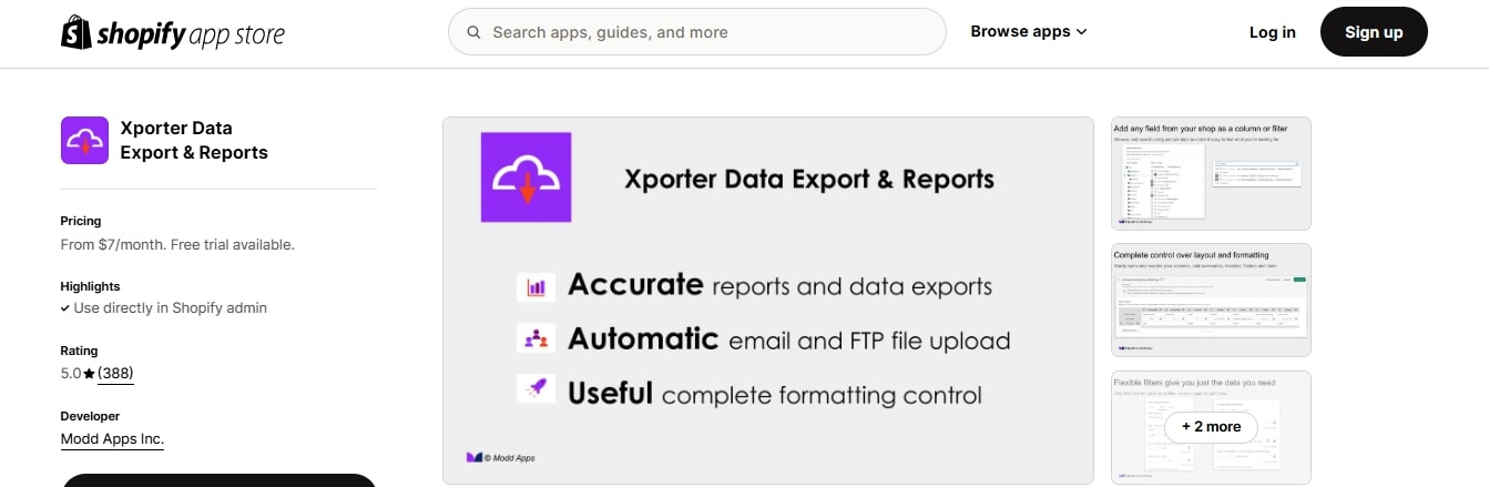 Xporter best reports apps for Shopify