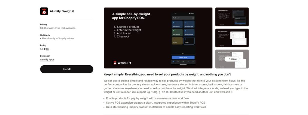 alumify sell by weight on shopify