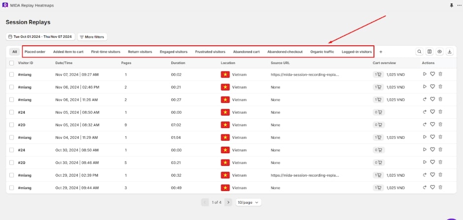 session replays MIDA app BSS Commerce