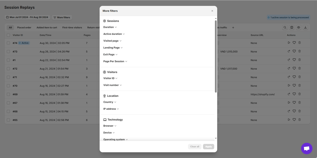 shopify session tracking