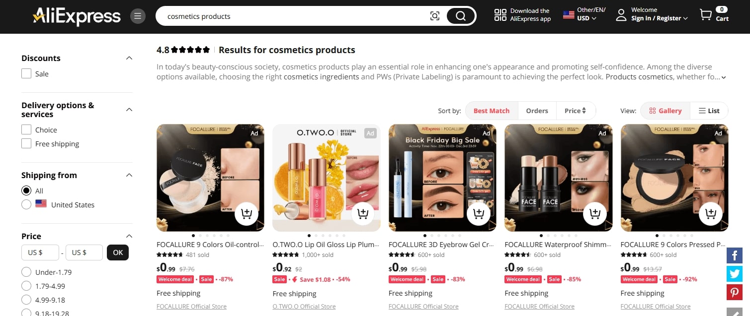 AliExpress B2B marketplaces for cosmetics