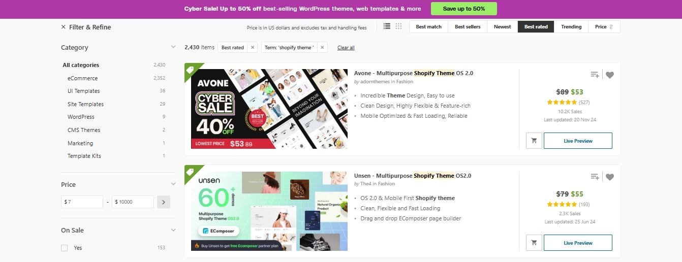ThemeForest Filter