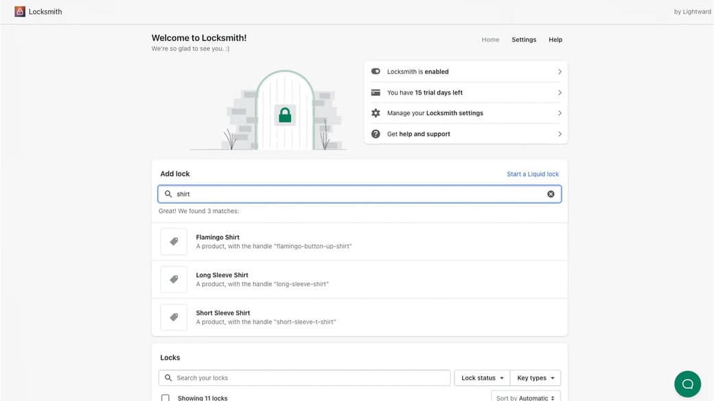 Locksmith - shopify b2b app