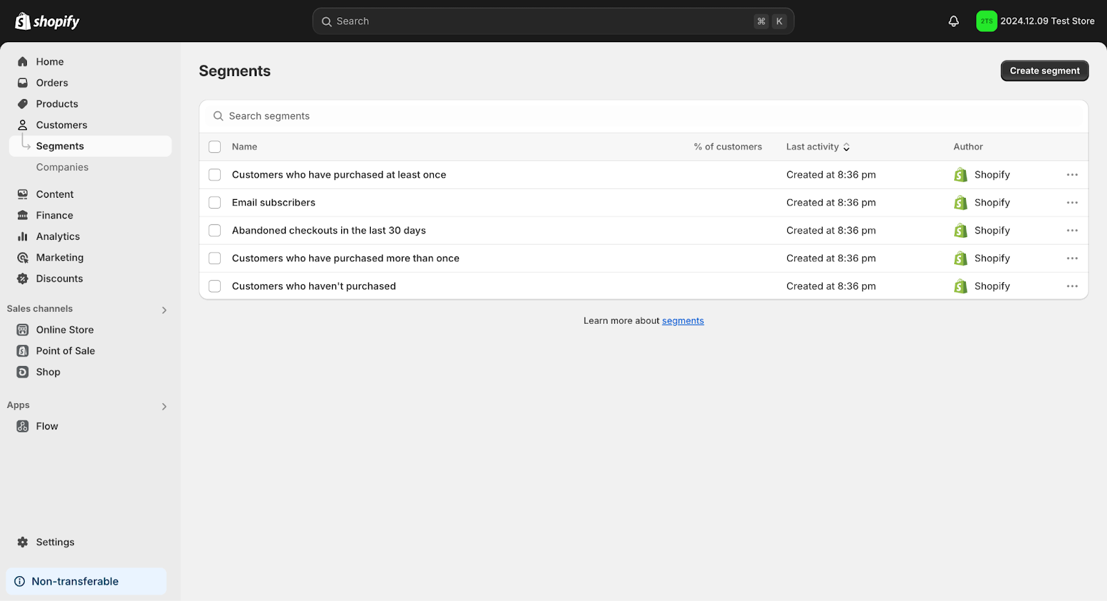Shopify's segments feature