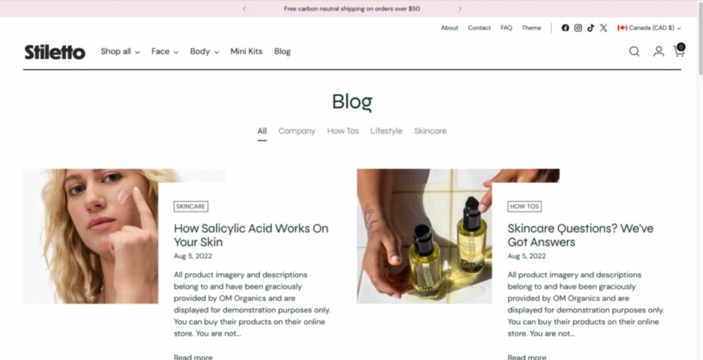 stiletto shopify theme blog feature
