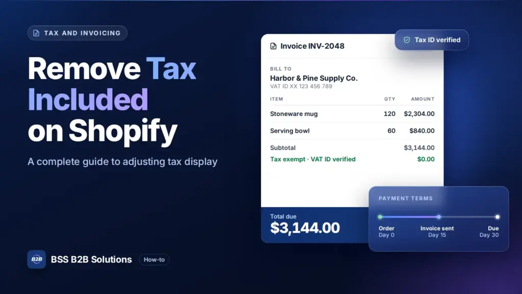 Invoice with a verified tax ID and a Net 30 payment timeline. Cover for: How To Remove Tax Included On Shopify: A Complete Guide
