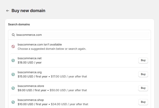 shopify domain cost 5