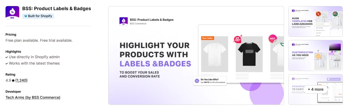 BSS best shopify product label apps