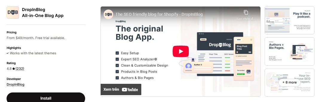 Dropinblog - best shopify blog app