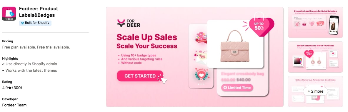 Fordeer shopify product labels apps