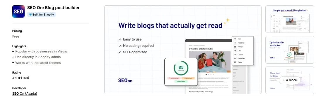 SEO on - shopify blog app