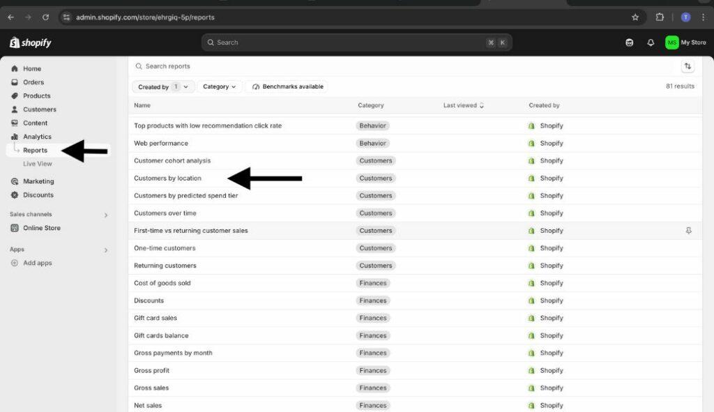 get customer location on shopify by customer report