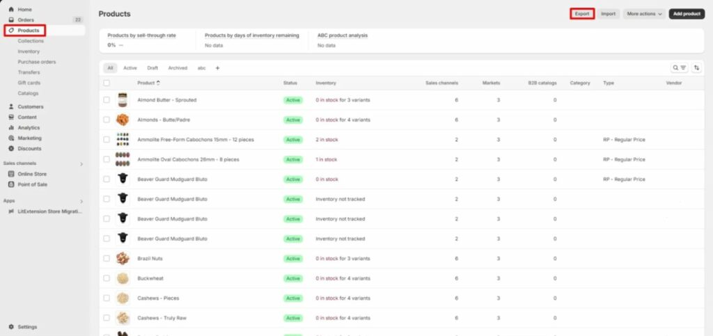 how to export products from shopify
