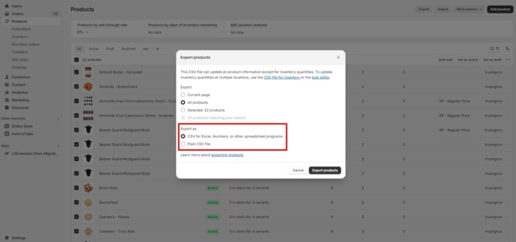 how to export products from shopify