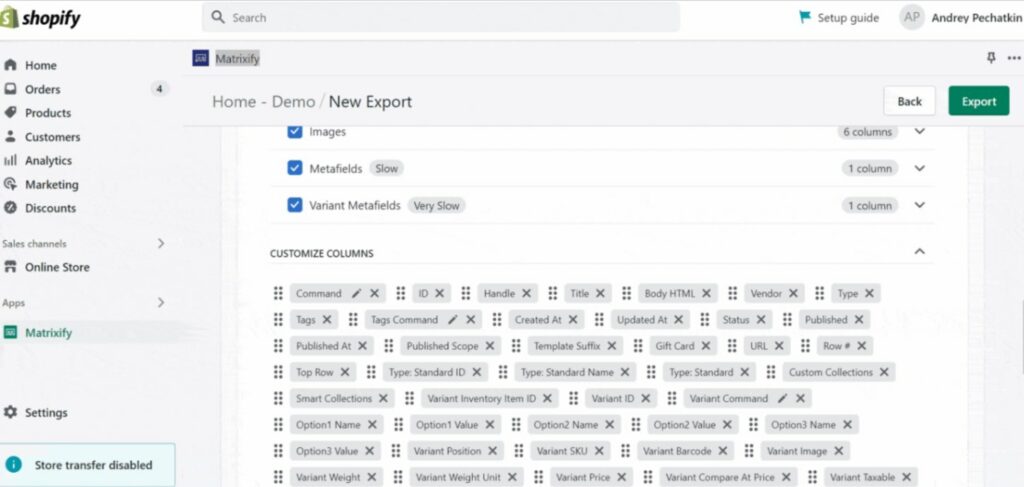 how to export products from shopify
